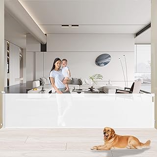 Retractable Baby Gates Extra Wide 120, Mesh Dog Gate or Mesh Baby Gate for Stairs, Retractable Dog Gate for Doorways,Indoor, Outdoor, Child Safety Gate Mesh, White