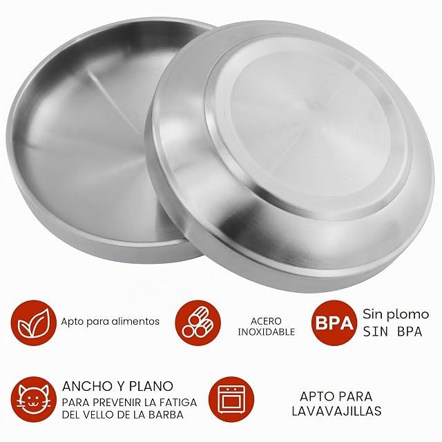 Foto 3 de 7 de Cuenco plano de acero inoxidable, 2 comederos para gatos de acero inoxidable, cuencos para gatos de metal 304