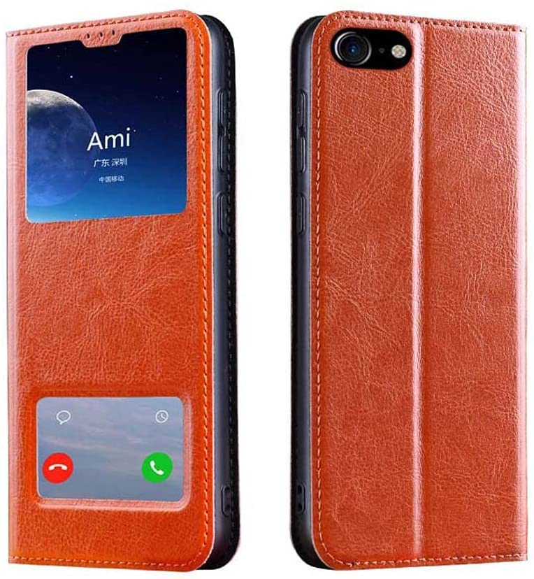Étui de téléphone à rabat pour iPhone 7/8 orange en cuir véritable