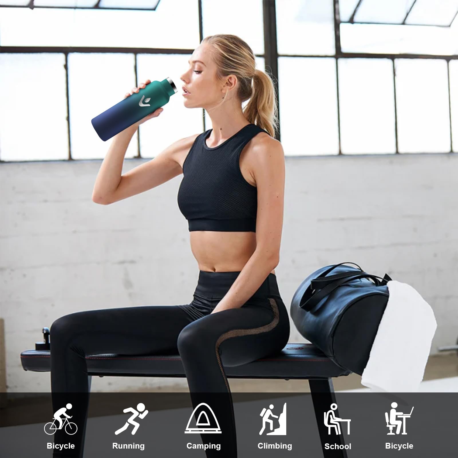 Vikastar Borraccia Termica, 0.75L Senza BPA, Thermos per Bevande Calde, Acciaio Inox, Borraccia Termica 750 ml, a Prova di Perdite, Bottiglia Termica per Sport, Palestra, Ciclismo, Verde & Blu
