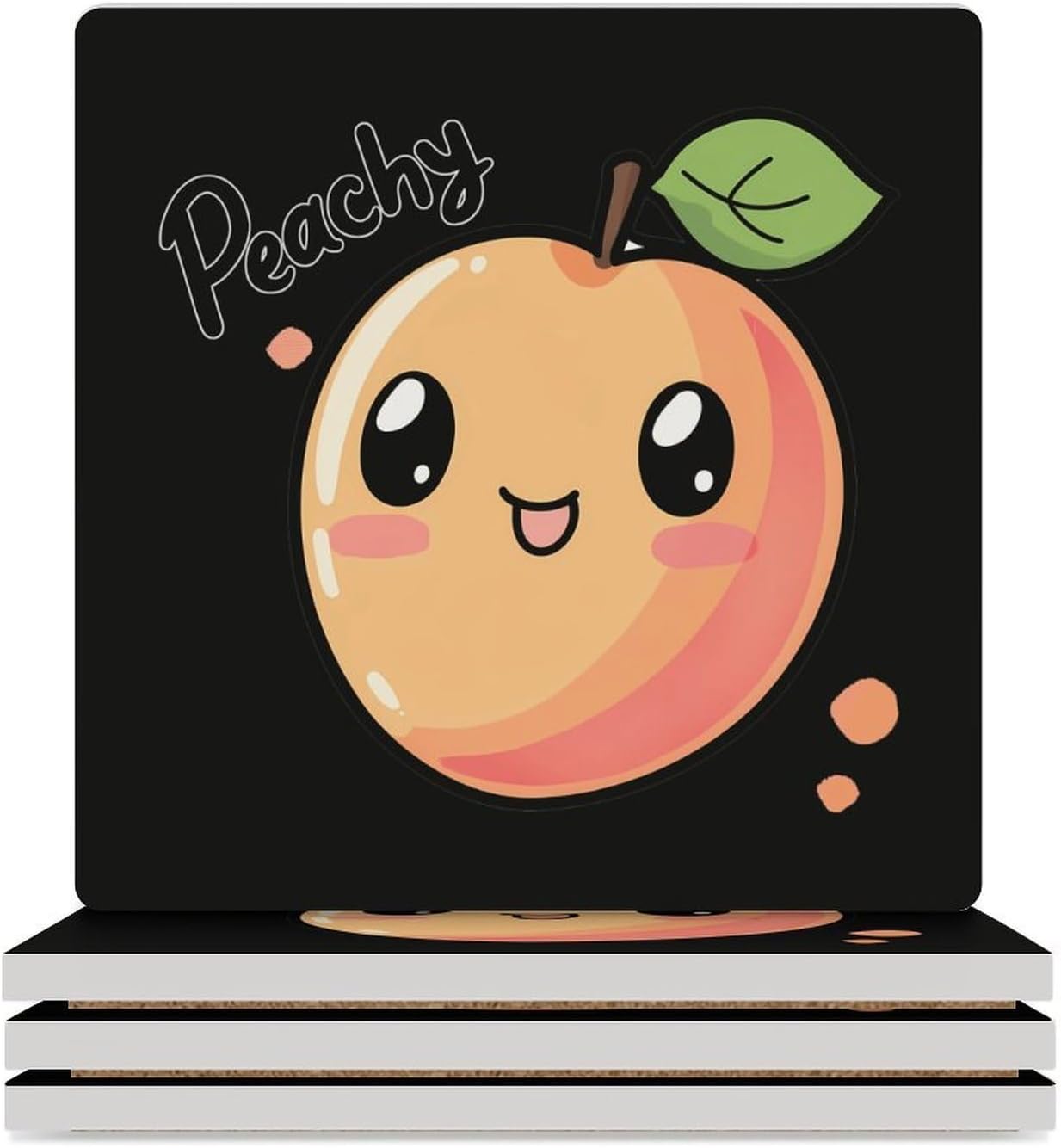 Cute Peachy Coasters for Drinks Square Table Coasters Set Cup Mats with Cork Base