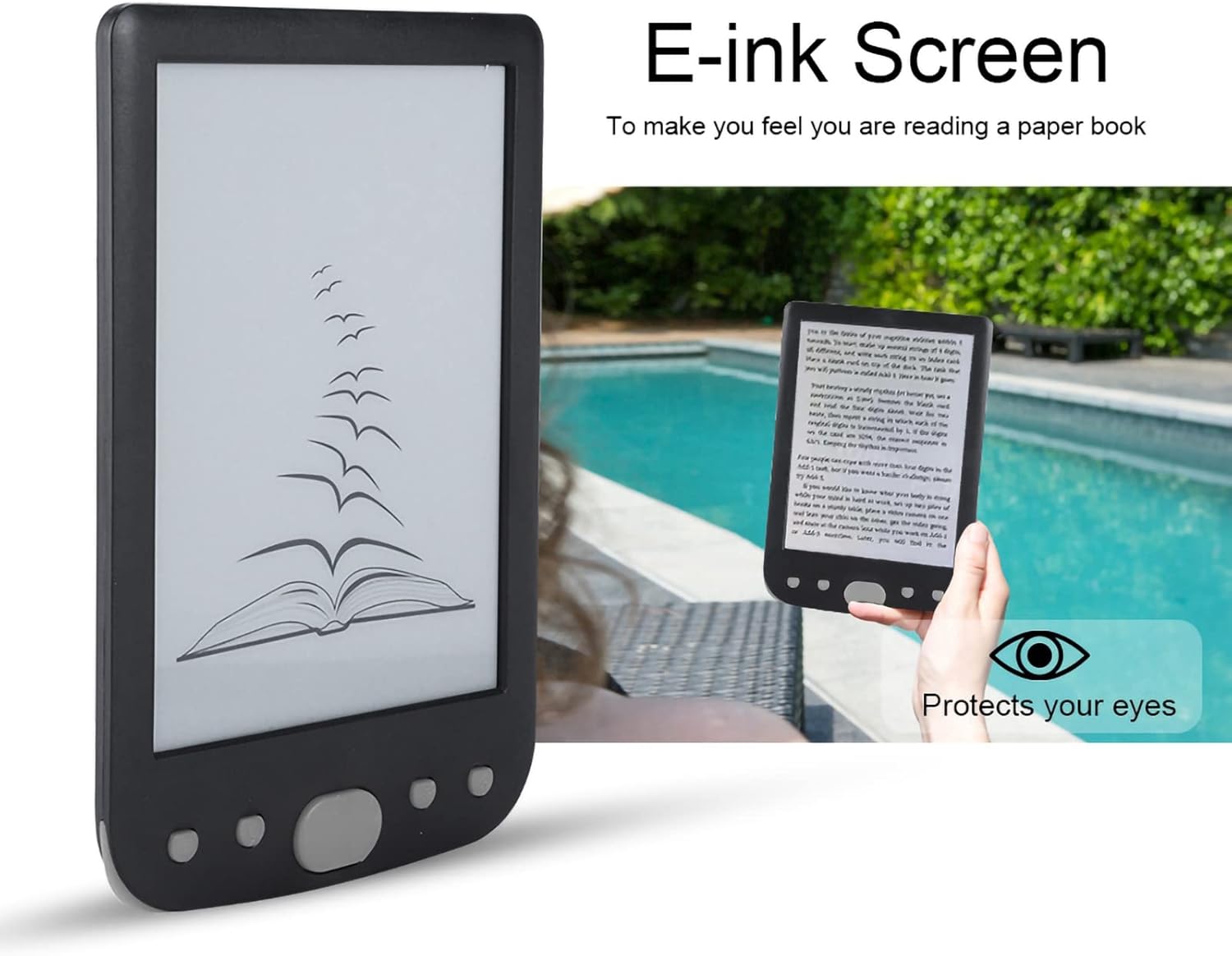 BK 6025L 6inch E Book Reader, Portable Digital Book Reader with 8GB Storage, E Ink Screen with Adjustable Lighting, Design for Outdoor Reading, Supports TF (Grey)