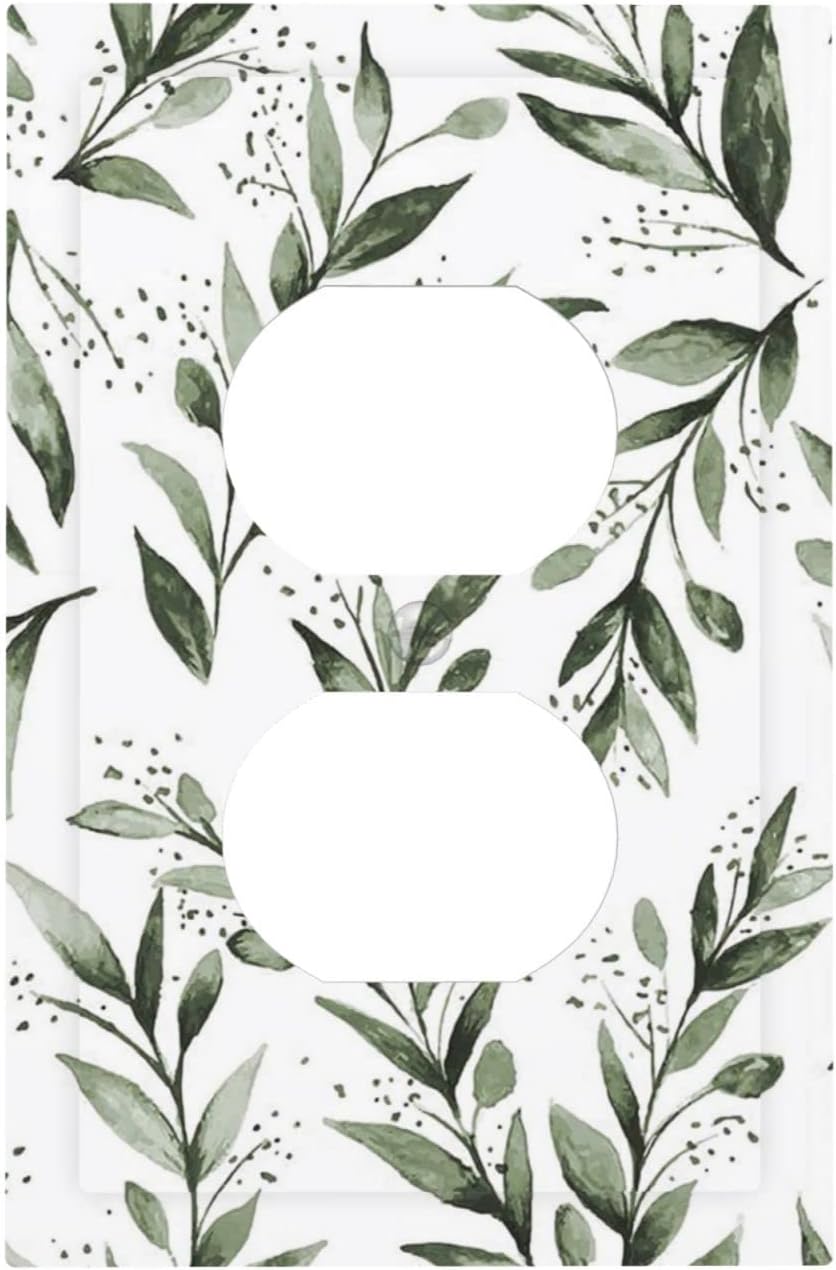Green Eucalyptus Olive Leaves 1 Gang Outlet Covers Duplex Receptacle Wall Plate Greenery Plant Decorative Electrical Device Light Switch Cover Faceplate Switchplates