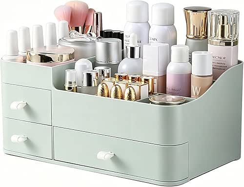 Makeup Organizer with Drawers, Bathroom Counter Organizer, Plastic Cosmetic Display