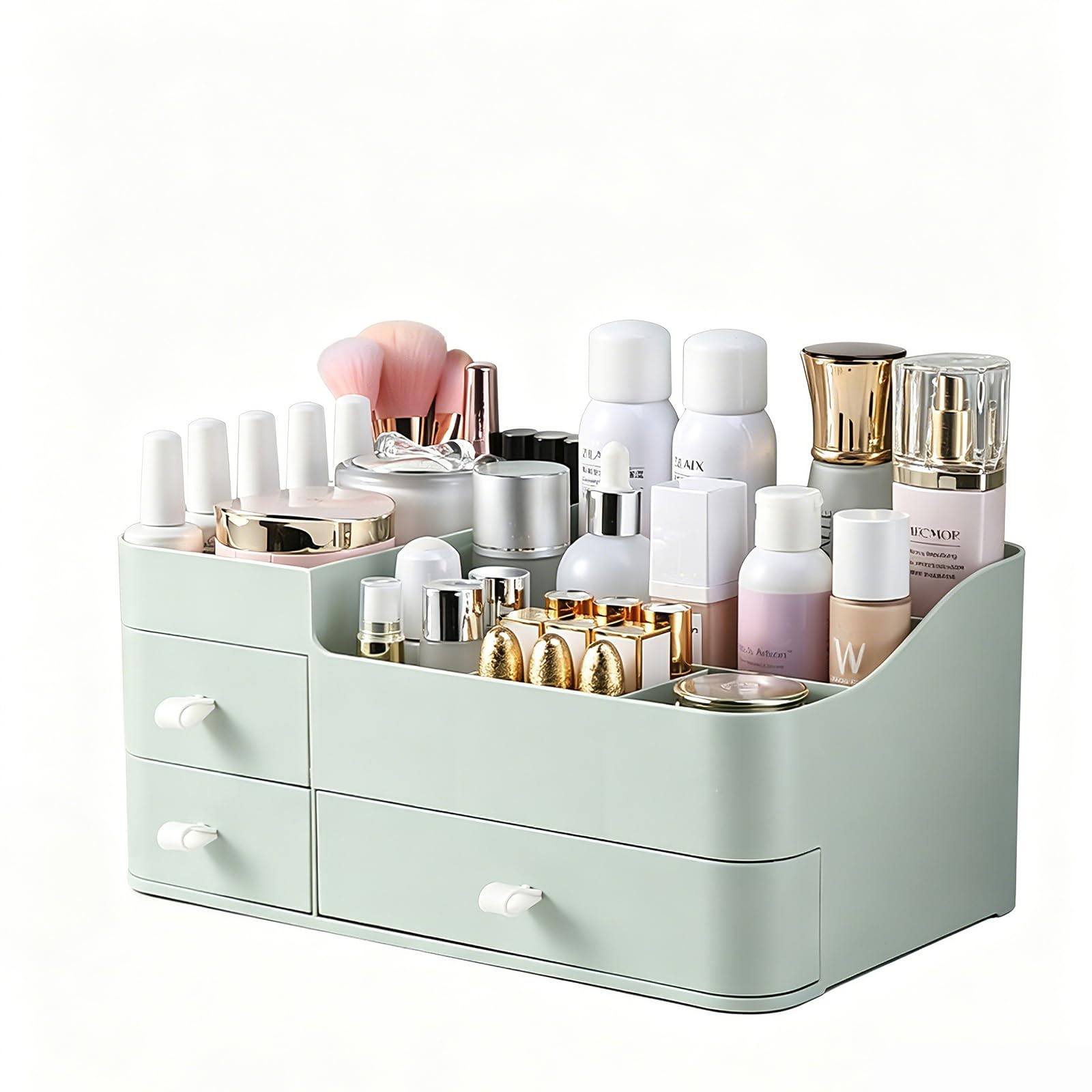 MIUOPUR Makeup Organizer for Vanity, Large Capacity Desk Organizer with Drawers for Cosmetics, Lipsticks, Jewelry, Nail Care, Skincare, Ideal for Bedroom and Bathroom Countertops - Large Green