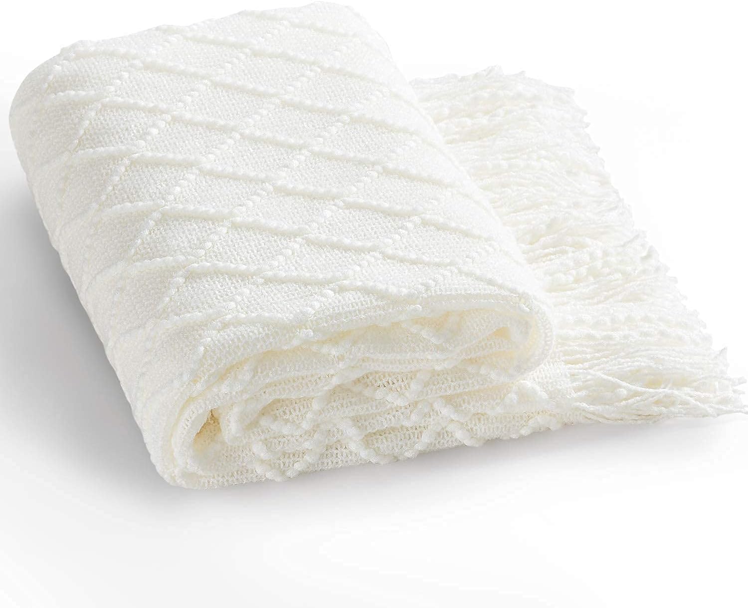 Bedsure Twin Blanket White Throw Blankets for Couch - Large Soft Cozy Lightweight Decorative Summer Blanket with Tassels for Living Room, Bed, Sofa, Travel, 60 x 80 inches(White)