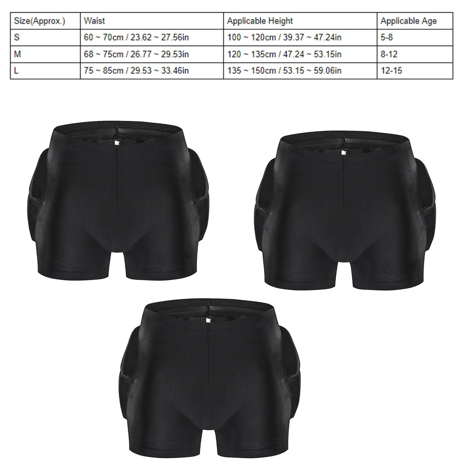 Protectores de Cadera para Niños, Pantalones Cortos de Protección de Cadera y Trasero para Niños, Transpirables, Poliuretano, Almohadillas de Patín para Niños, para sobre Ruedas, Esquí, (M -Negro)