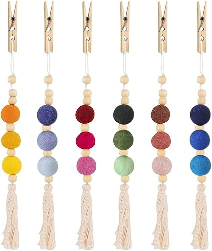 Framendino, Paquete de 6 bolas de fieltro coloridas difusoras para coche, borla colgante, cuentas de aromaterapia, clips de ventilación para