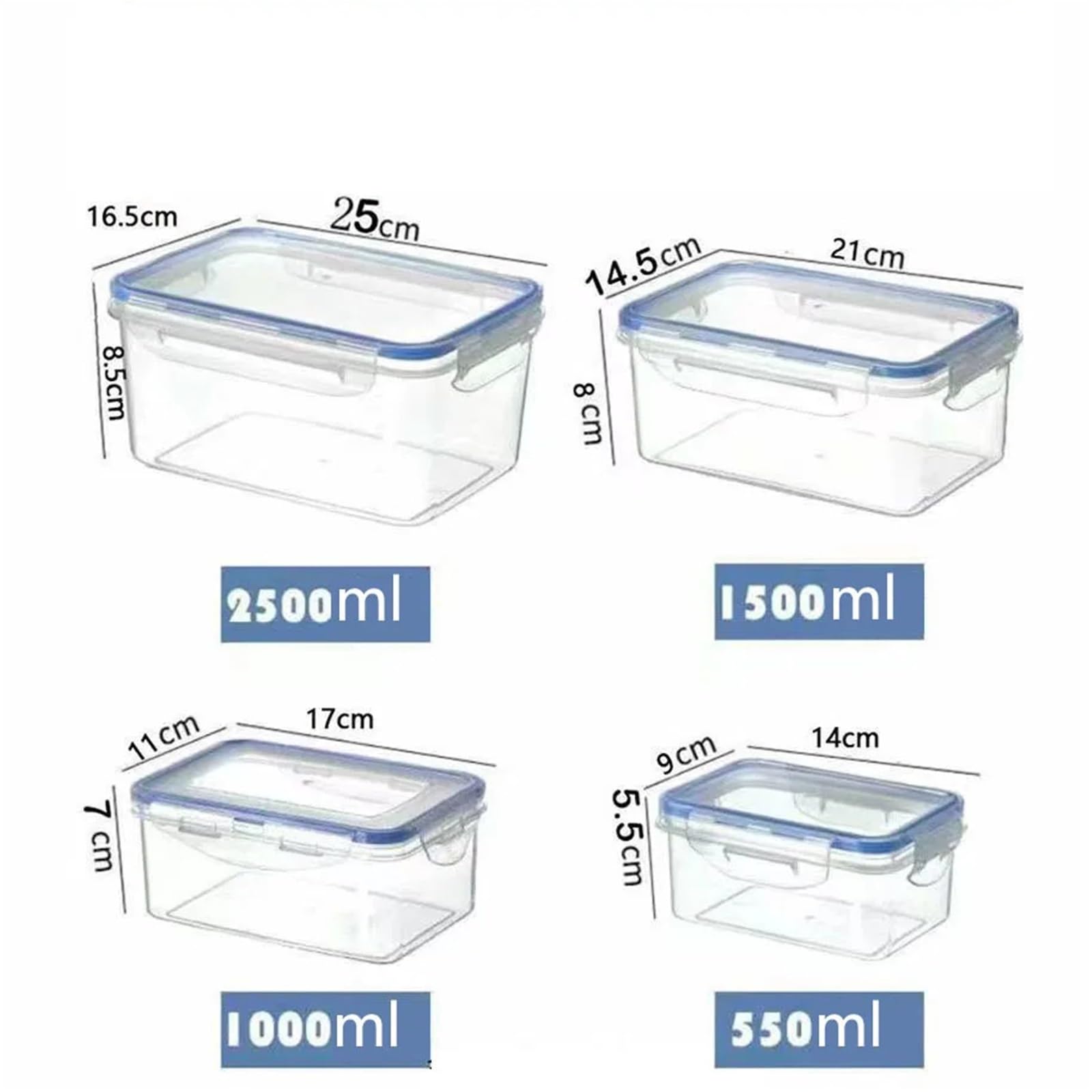 Bento Lunch Boite Boîte de Rangement rectangulaire scellée avec Couvercle Boîte à Lunch en Plastique avec Couvercle(Four-Piece Set)