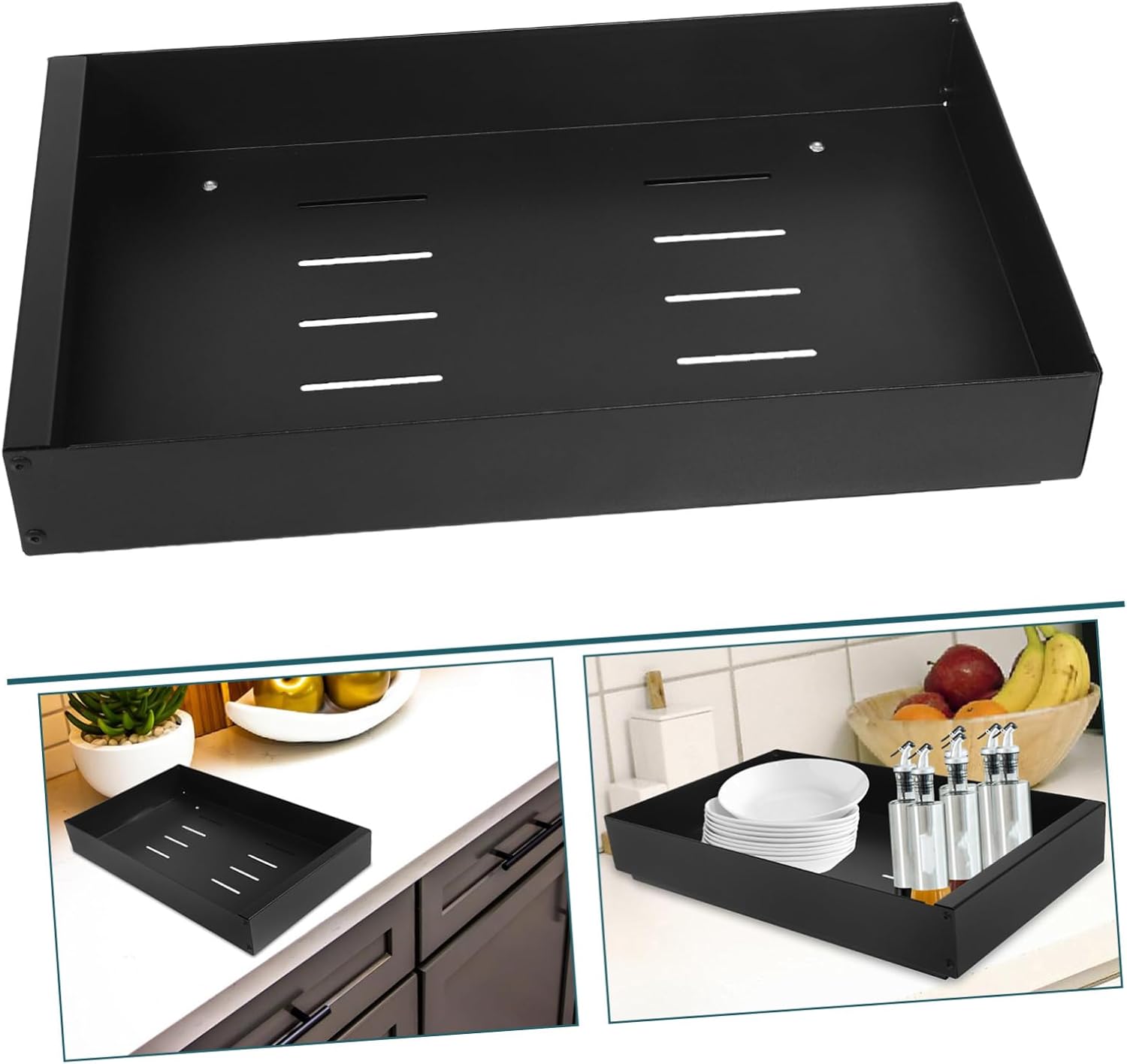 Slide Out Drawer Dish Storage Rack Heavy Duty Pull Out Shelf for Kitchen Cabinet Organization Drying Rack Nano Adhesive Strip