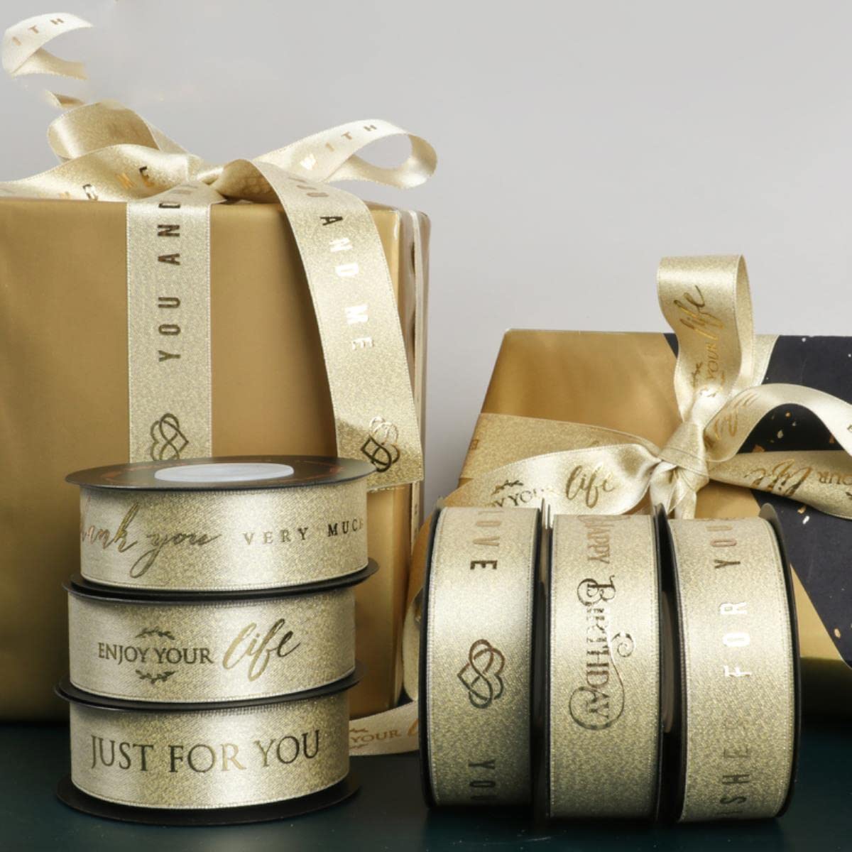 Lot De 4 Ruban Satin Doré 10Mm X 22M, Ruban Or Cadeau,Ruban