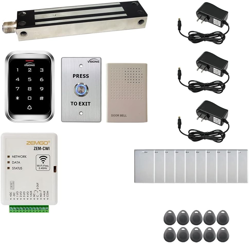 Zemgo FPC-8450 Smart Mobile WiFi Controller for Access Control with Android + Apple App, Web Browser + Smartphone Remote Viewing, Outswing Door 800lbs Outdoor/Gate Maglock, Weatherproof Keypad/Reader
