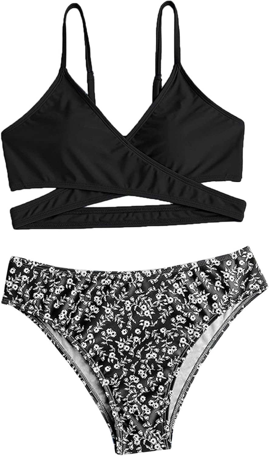 Toddler Girl 2 Piece Swimsuit Sport Solid Flpral High Waist