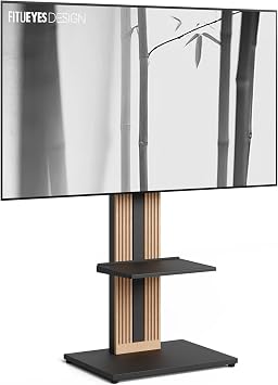 FITUEYES Wood TV Mount Stand Swivel for 32-65 inch TV Screens, Nordic Style Tall TV Floor Stand for Home Decor, Reinforced Base, Open Shelf and Hidden Back Storage, Zen Series
