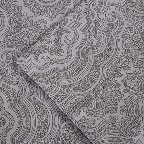 SUPERIOR Cotton Blend Bed Sheet Set, Italian Paisley Design, Includes 1 Fully Elastic Deep Pocket Fitted Sheet, 1 Flat Sheet, 2 Pillowcases, Sateen Weave, California King, Grey by SUPERIOR - Image 4