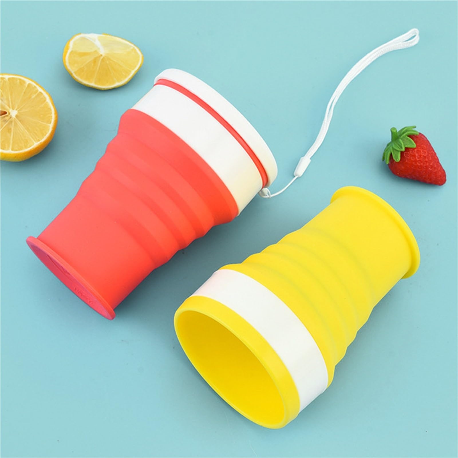 Taza plegable Taza de silicona Taza de agua plegable silicona portátil, telescópica 200/350ml, con tapa for viajes y acampadas(Green,350ml)