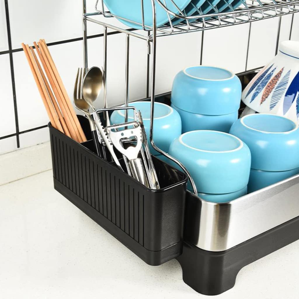 Organisateur de comptoir de Cuisine Égouttoir à Vaisselle de comptoir de Cuisine, égouttoir à Vaisselle Polyvalent à 2 Niveaux avec Support d'ustensiles de Drainage d'installation Facile