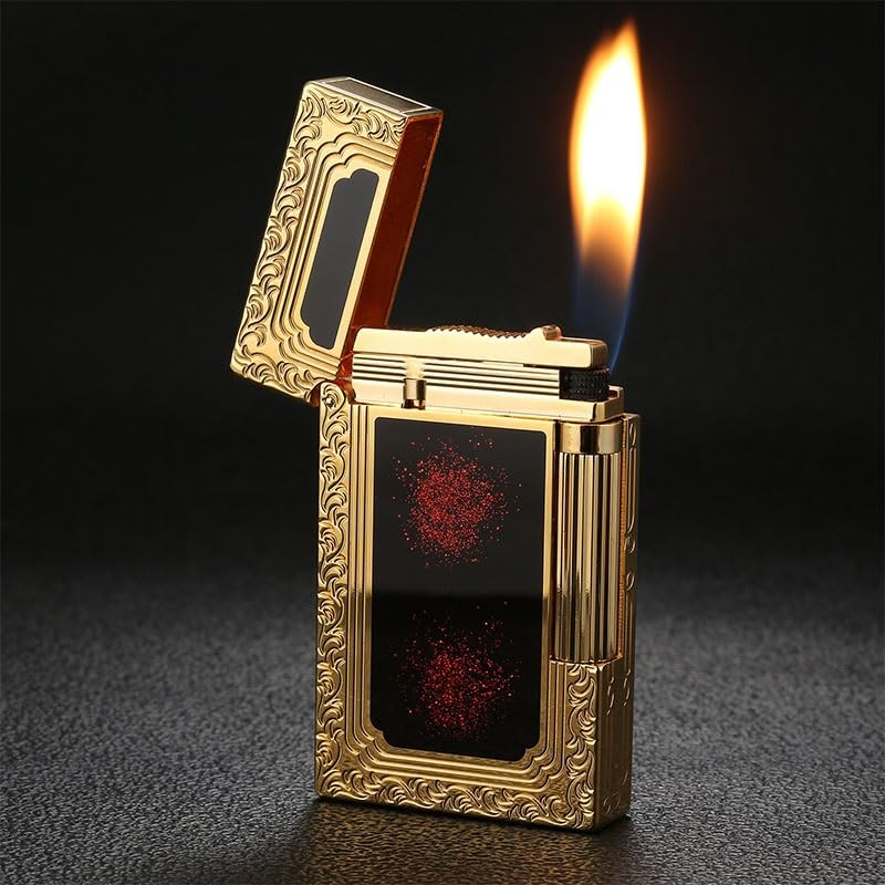Encendedor retro de cobre con llama de butano dorado miniatura 2