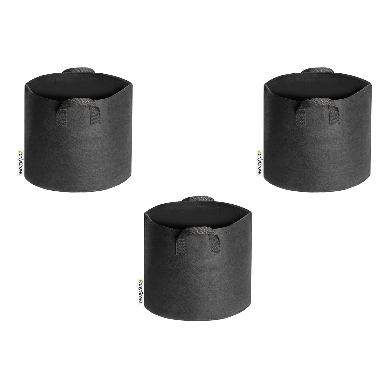 Earlygrow Black 3-Pack 30 Litres (8 Us Gallon) Fabric Plant Grow Bags Heavy Duty Breathable Nonwoven Smart Growing Growbag Planters Potato, Tomato, Chilli Peppers, Cucumbers And Other Fruit And Vegetables