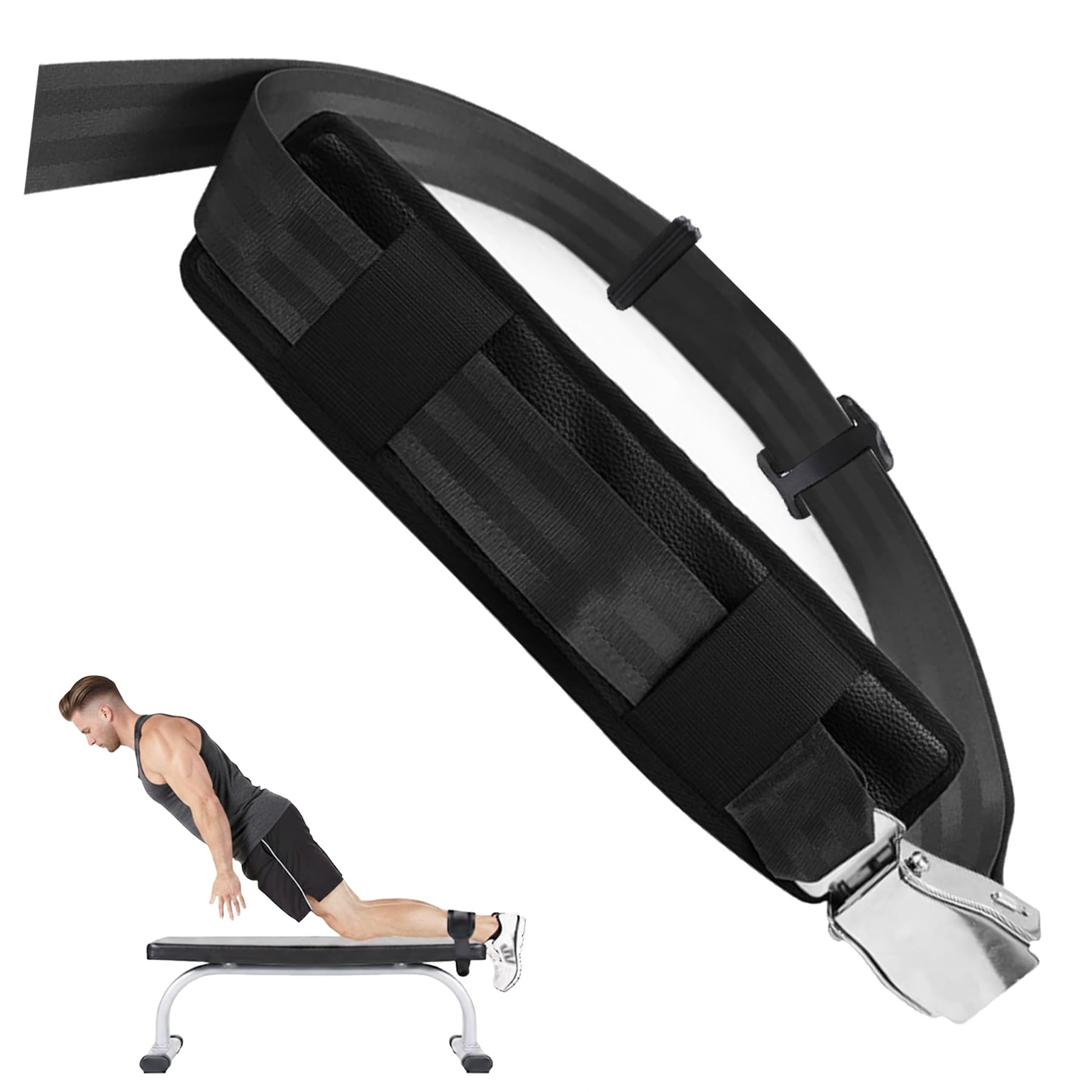 J Bryant Nordic Curl Bench Stabiliser Strap, Gym Seatbelt Style Body Fixing Belt with Locking Buckle, Adjustable Safety Support for Seated & Strength Training (Standard) (with Padded Support)