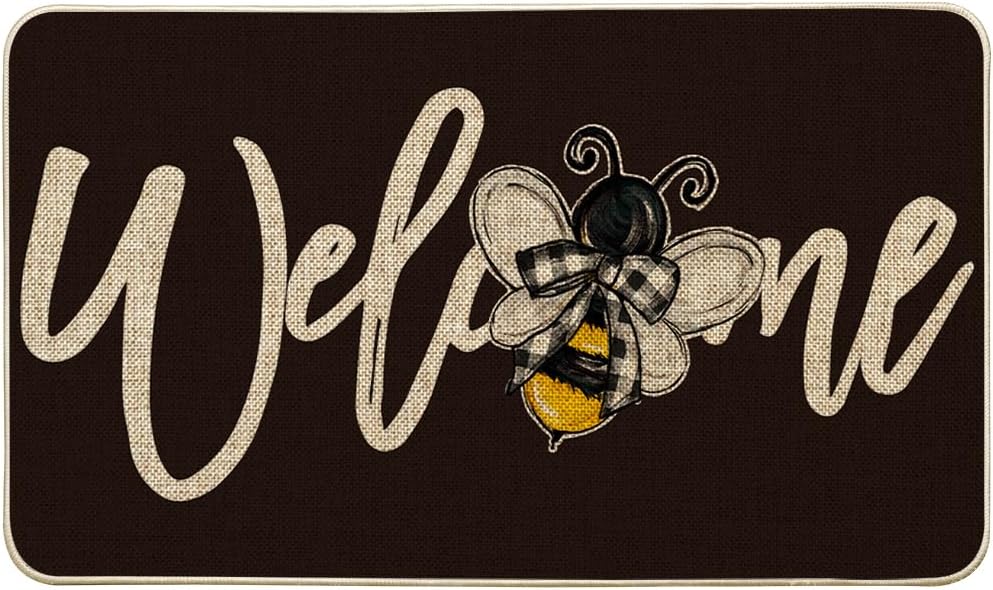 Artoid Mode Bee Welcome Spring Doormat, Summer Home Decor Low-Profile Switch Rug Door Mat Floor Mat for Indoor Outdoor 24x35 Inch
