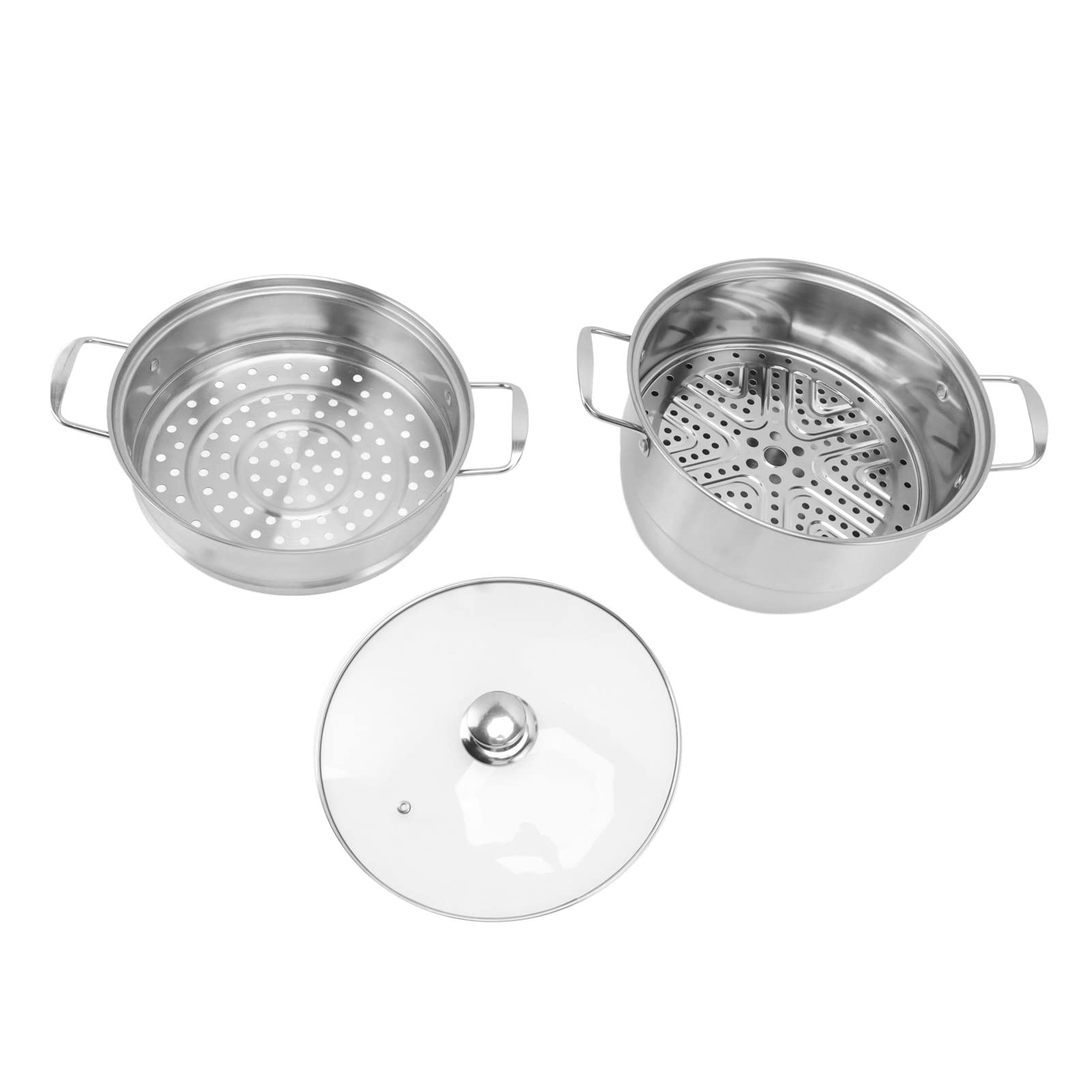 Cocoarm Garnek do Gotowania na Parze ze Stali Nierdzewnej, Uniwersalny Garnek do Gotowania na Parze ze Stali Nierdzewnej, Wielowarstwowa Konstrukcja o Dużej Pojemności 28 Cm szklaną pokrywką (trzy