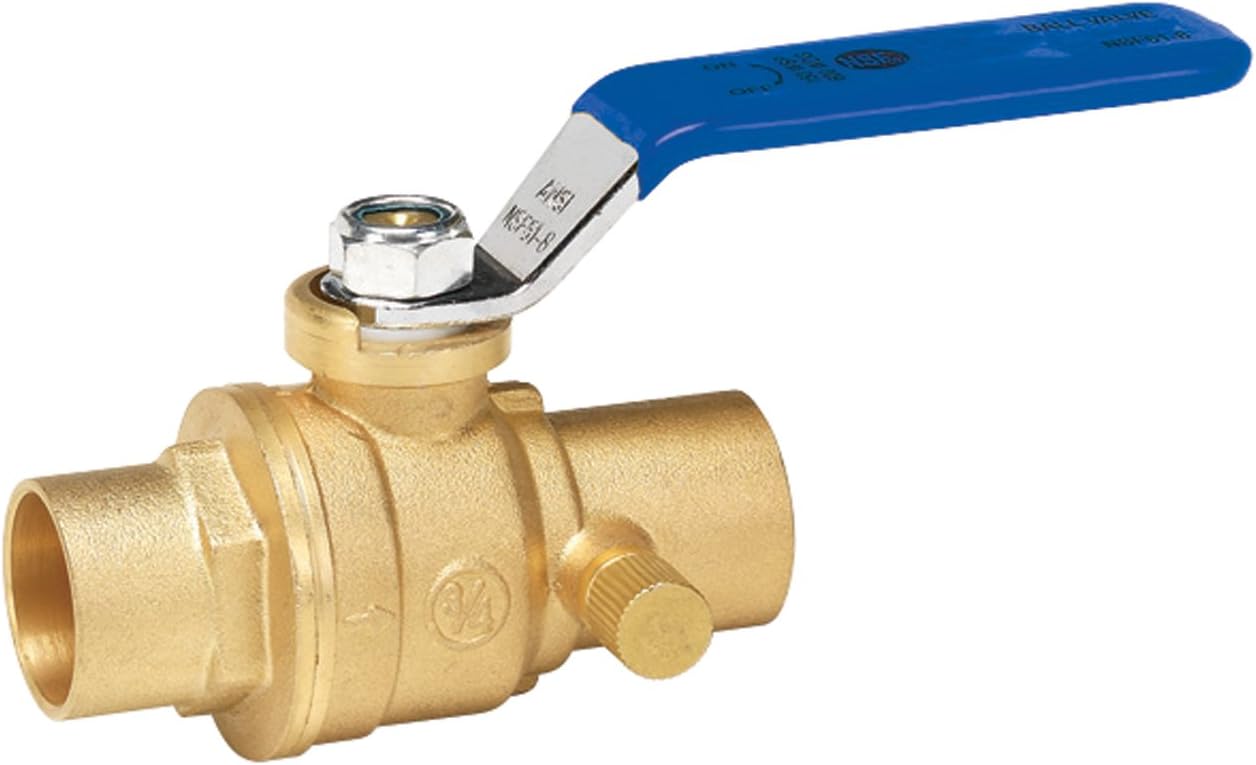 Homewerks 119-4-34-34 No-Lead Full Port Ball Valve with Drain with 1/4-Turn Solder x Solder, Brass, 3/4-Inch