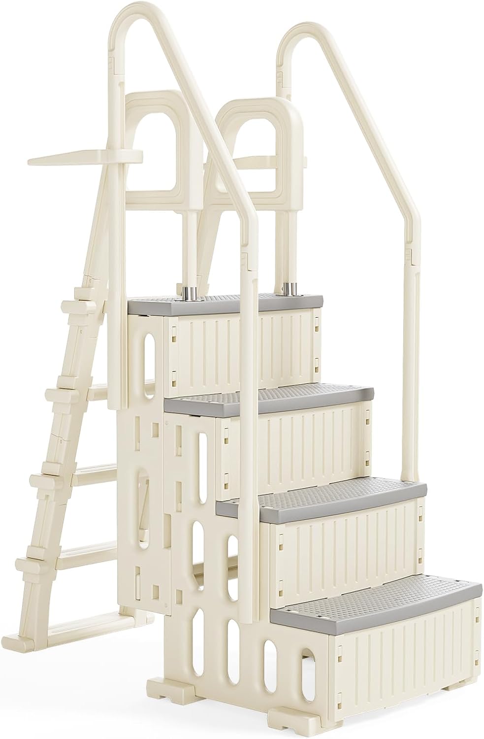 VINGLI 2-in-1 Pool Ladder Set, Modular A-Frame Pool Steps for Above Ground Pools, Versatile Pool Stairs for Inground Pools & Decks, Heavy Duty Independent Use Pool Access Ladder (Gray)