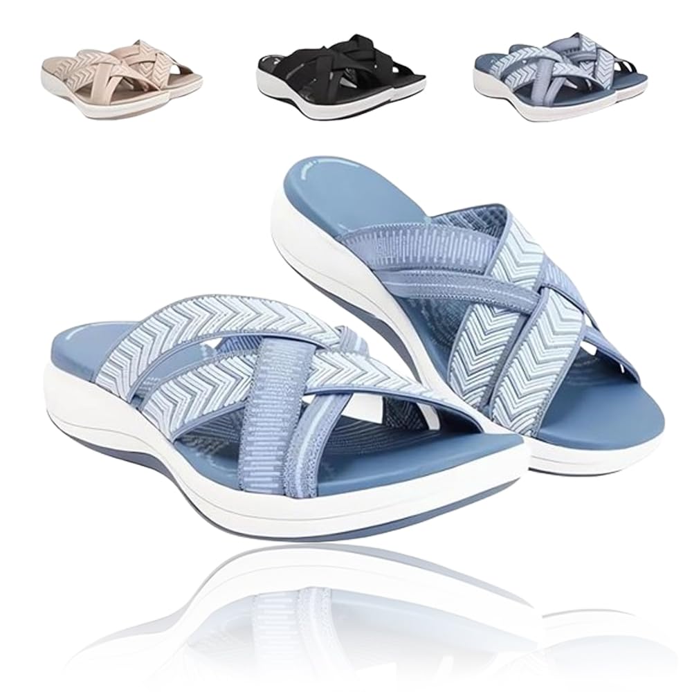 MAYNUO Botival Sandals,Comfortable Recovery Orthopedic Sandals for Women,2024 New Walking Plantar Fasciitis Slides Sandals (Dark blue,7-7.5)