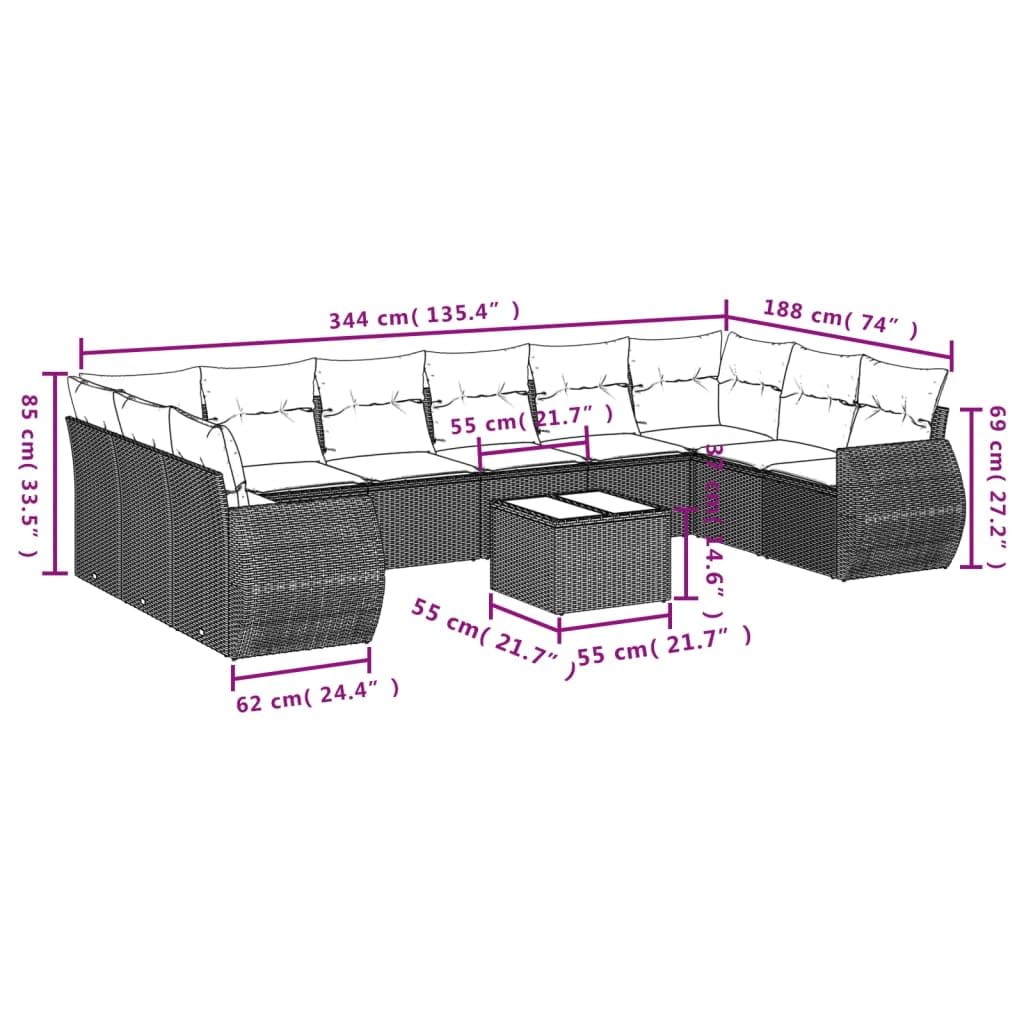 vidaXL Salon de Jardin avec Coussins 10 pcs, Canapés avec Dossier, Ensemble de Meubles, Mobilier de Terrasse Patio, Gris Clair Résine Tressée