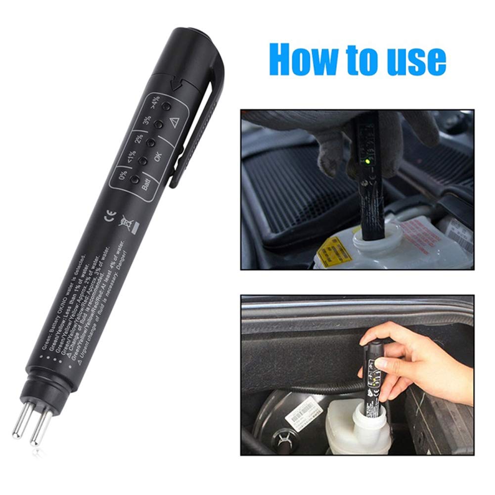 Brake Fluid Tester, Auto Brake Liquid Diagnostic Testing Tool, Oil Moisture Analyzer with 5 LED Indicators, Auto Brake Diagnostic Checker Tool for DOT3 DOT4