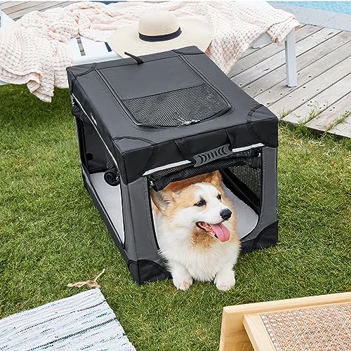 Lesure Soft Collapsible Dog Crate - 26 Inch Portable Travel Crate for Small Dogs Indoor & Outdoor, 4-Door Foldable Pet Kennel with Durable Mesh Windows, Black