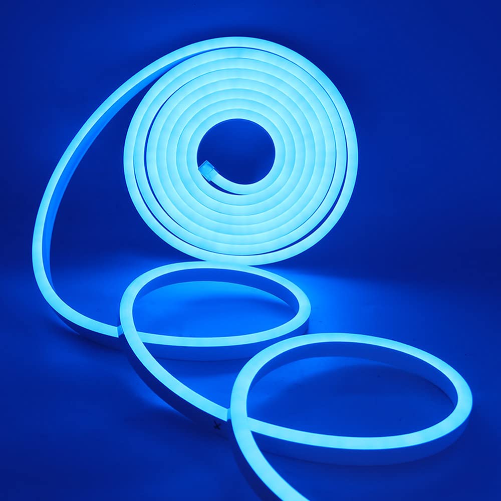 KISUFU 13.1ft/4m Neon LED Strip Light AC110V 2835 LED Neon Rope Light, IP65 Waterproof Dimmable Flexible Silicone Light Strip, 8x16mm LED Neon Light Strip forIndoors, Outdoors Decor(Blue)