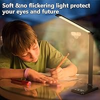 Vista 6 de White crown LED Desk Lamp Dimmable Table Lamp Reading Lamp with USB Charging Port, 5 Lighting Modes, Sensitive Control, 30/60 Minutes Timer