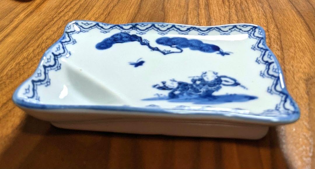 Amazon.co.jp: 有田焼 鍋島窯 唐子遊 角皿 刺し身皿 青絵 染付