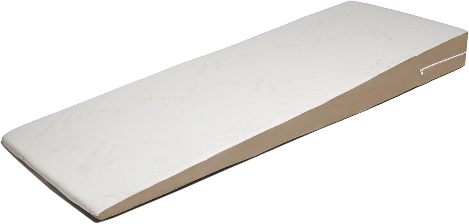 Full Length White and Beige Memory Foam Bed Wedge Pillow