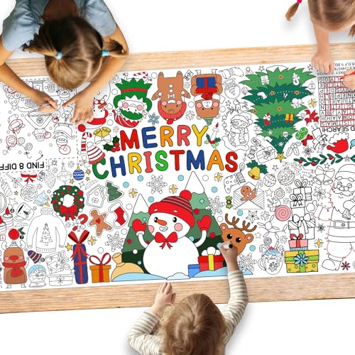 Image of Gatherfun Merry Christmas Decorations - Versatile 31.5 x 72 Inches Activity Poster, Christmas Party Coloring Banner /Santa & Snowman Table Cover for School Parties and Special Events