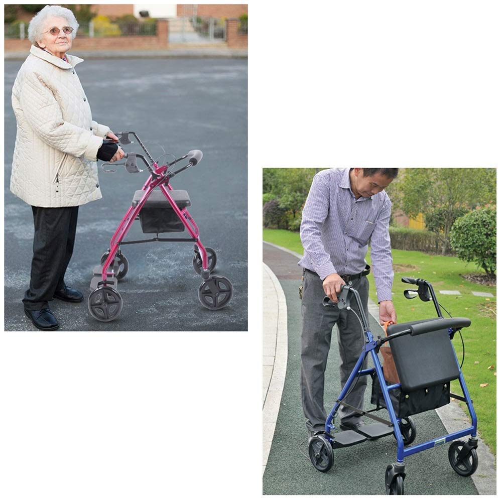 Składany rollator, chodzik, wytrzymały, z siedziskiem, składany, aluminiowy chodzik z kółkami, składany rollator dla seniorów, 8-poziomowa regulowana poręcz