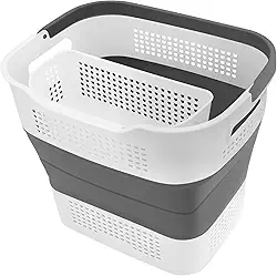Cestos de roupa suja dobráveis, recipiente de armazenamento pop-up de plástico de 30 litros, cesto de roupa suja com uma caixa de armazenamento, cesto de roupa suja dobrável com alças para guardar