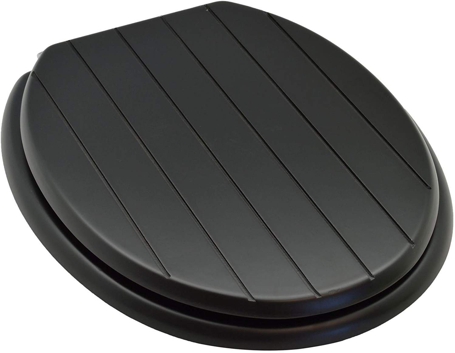 Wooden Adjustable Toilet Seat Tongue & Groove Design Chrome Plated Hinges Fixings Included (Black) — image 1