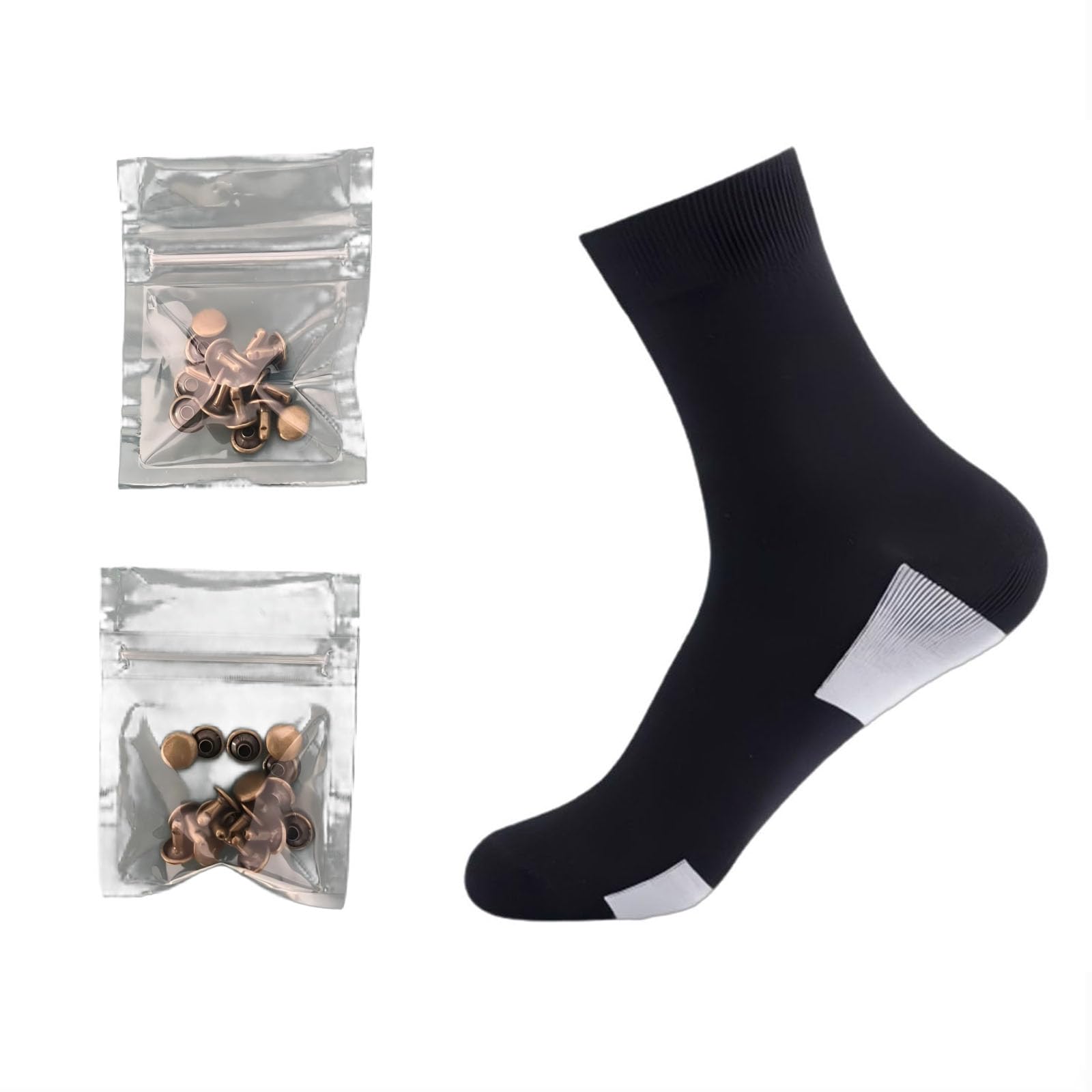 Copper Rivets for Grounding Shoes, 16 Pure Copper Solid Rivets and 1 Grounding Socks Suitable for Most Grounding Shoes (Black, S)