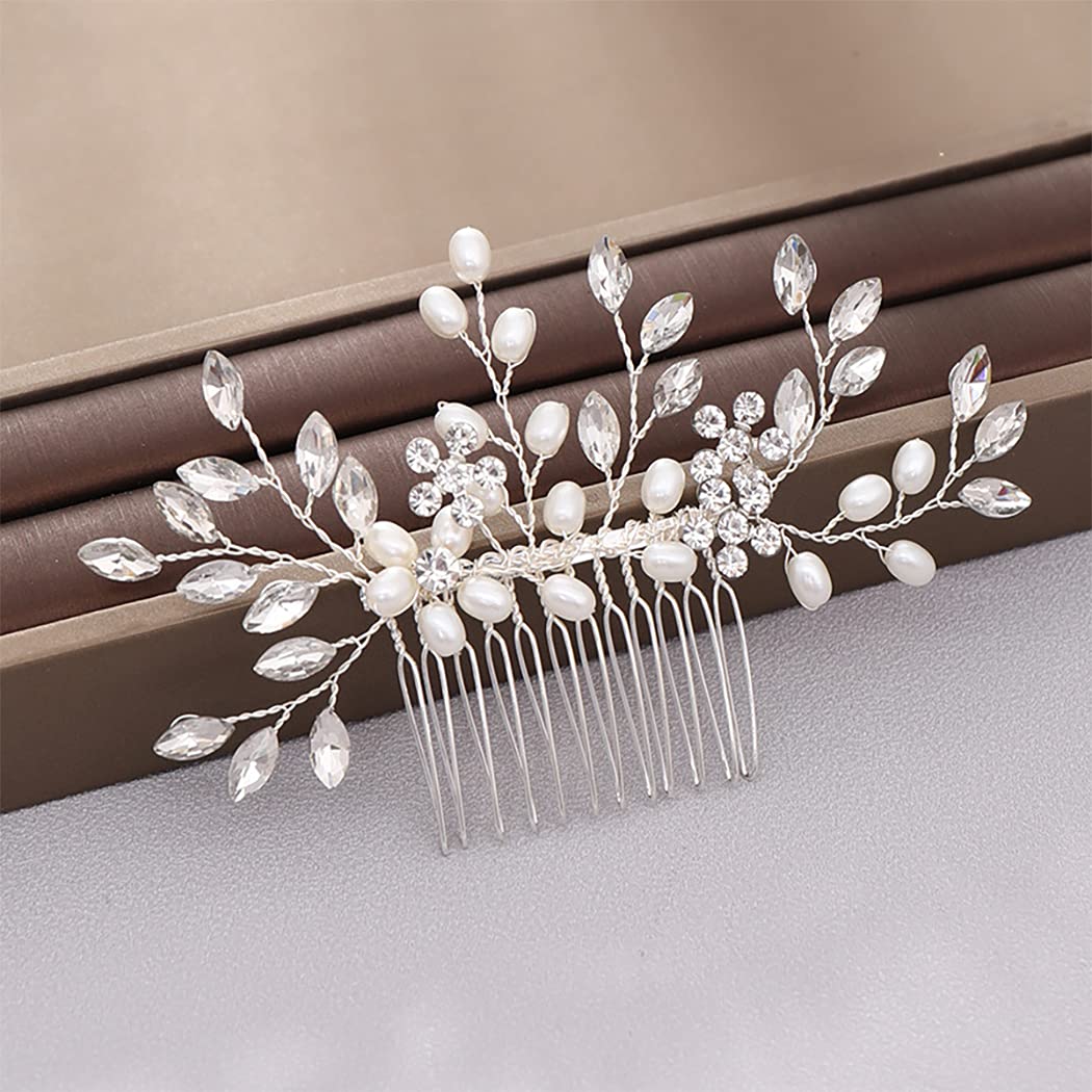 Wedding Hair Comb Pearl Bride Headpieces Rhinestone Bridal Hair Jewelry Side Hair Accessories for Women and Girls