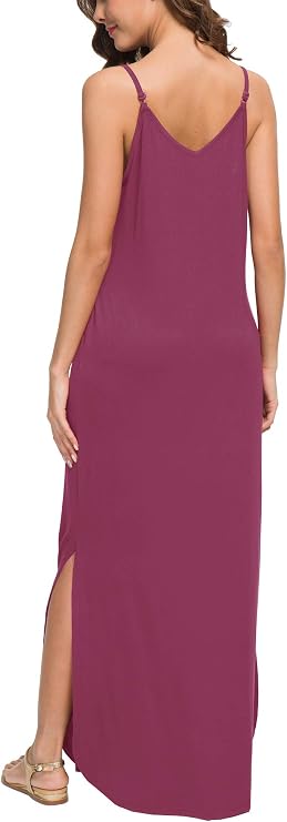 GRECERELLE Women's Summer Casual Loose Dress Beach Cover Up Long Cami Maxi Dresses with Pocket