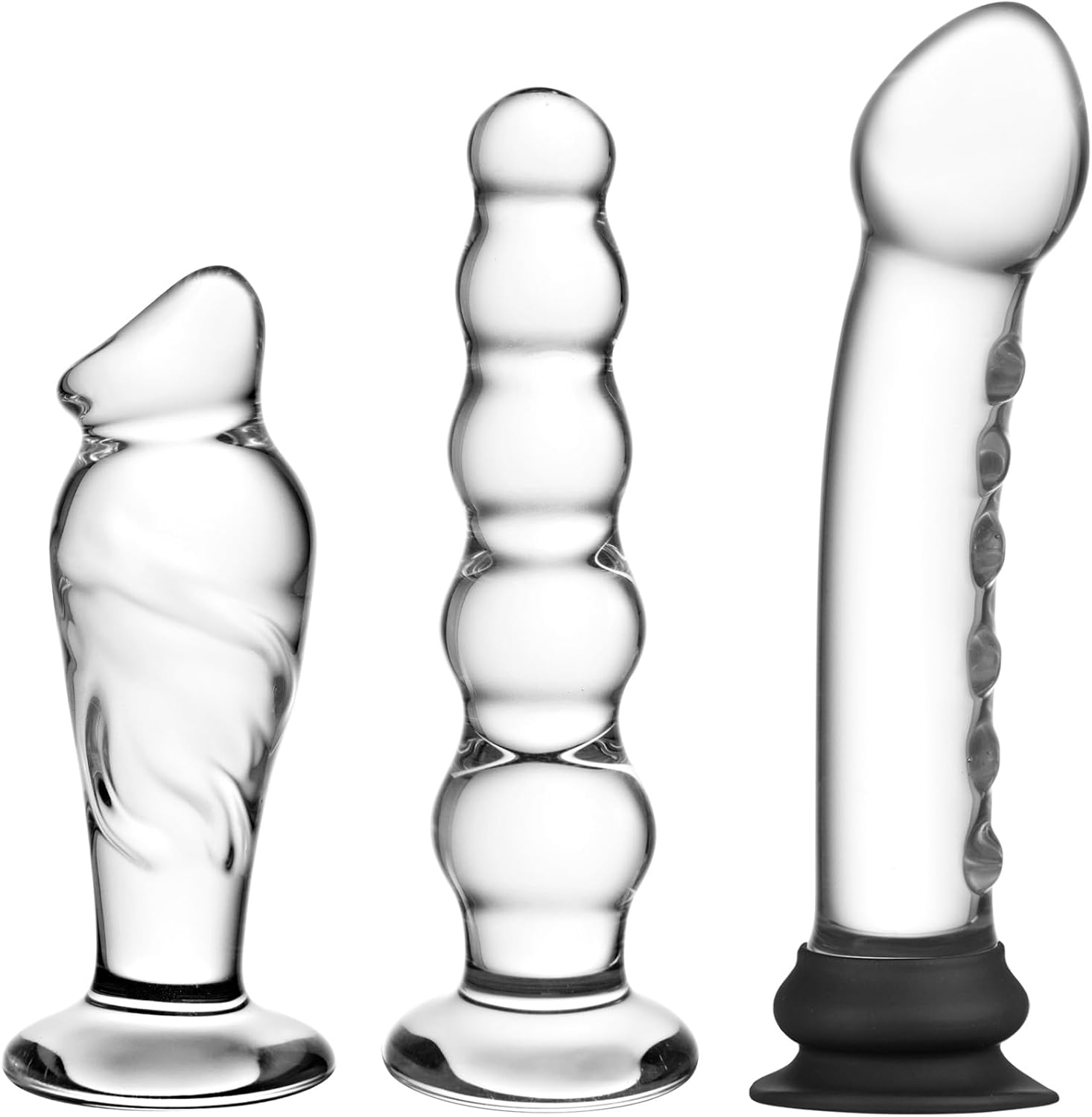 3-Piece Realistic Glass Suction Dildo Set with Anal Beads,Thick Butt Plug,Cute Thin Small Dildo, Detachable Silicone Suction Base,Ideal for Temperature Anal/Vaginal Pleasure for Beginners Advanced