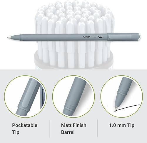 Miniatura 2 de Germany XO - Juego de bolígrafos negros, punta lisa de 0.039 pulgadas (tarro de 50 unidades), barril de acabado mate, tapa de bolsillo, calidad