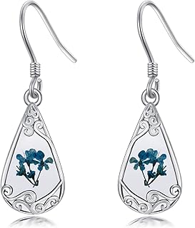 lotus/Pressed Flower/Shamrock/Forget Not Me/Four Leaf Clover/Tree of Life/Cross/Rose/Earring 925 Sterling Silver Astronaut/Raccoon/Moth/Sunflower Jewelry for Women