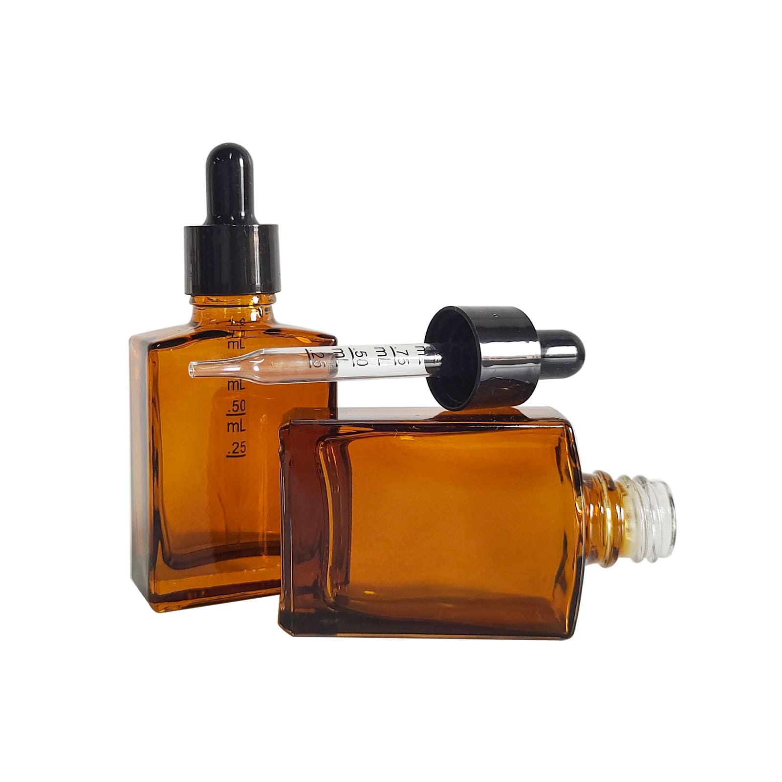 Paquete de 12 frascos cuentagotas de vidrio cuadrado ámbar de 1 onza para aceite esencial, botella de vidrio recubierta de ámbar de 1 onza con cuentagotas para perfume, sueros y líquidos