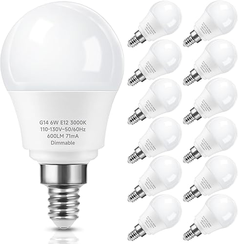 Bombillas para ventilador de techo E12 regulables, bombilla LED equivalente a 60 W, blanco cálido 3000 K, bombilla redonda LED E12 de base pequeña