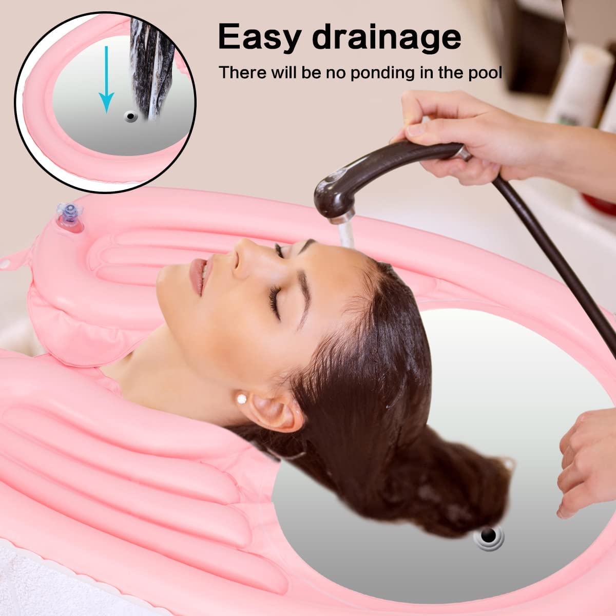 Lavandino Gonfiabile per Lavaggio di Capelli Victop Lavatesta Vassoio Portatile Bacinella Lavandino per Shampoo Mobile per Bambini Anziani Disabili Incinta Pazienti con Tubo di Acqua (Rosa)