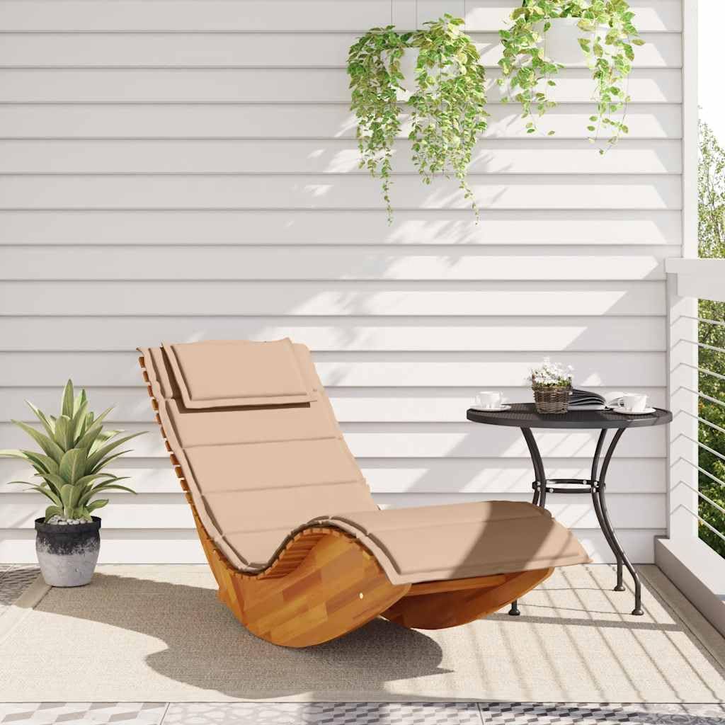 Massive Akazienholz Schaukelliege mit Auflage, ergonomische Sonnenliege für Garten Terrasse Pool, sicheres Schaukeln durch Bodenstopper, Lamellendesign für Belüftung